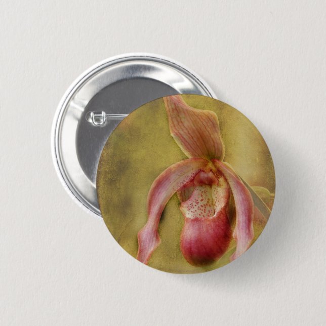 Textured Lady Slipper Orchid Button (Front & Back)