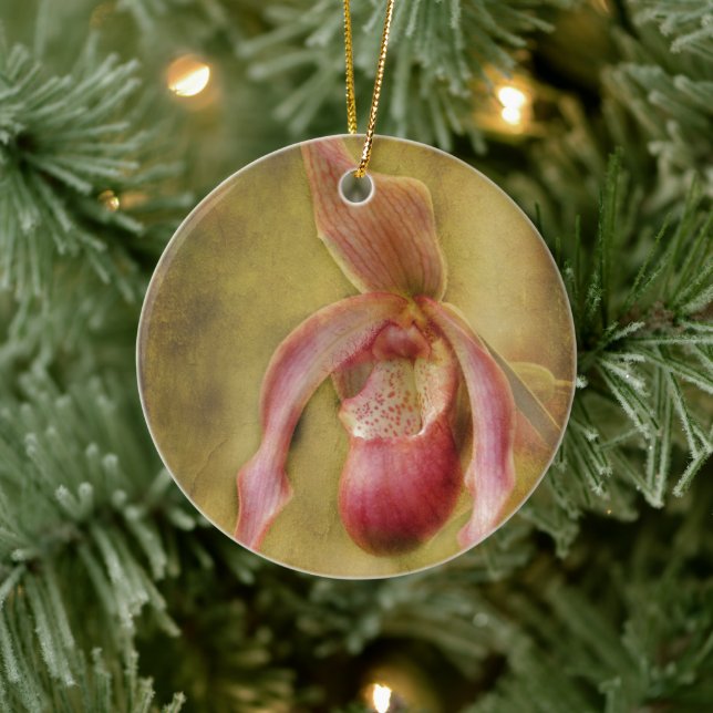 Textured Lady Slipper Orchid Ceramic Ornament (Tree)