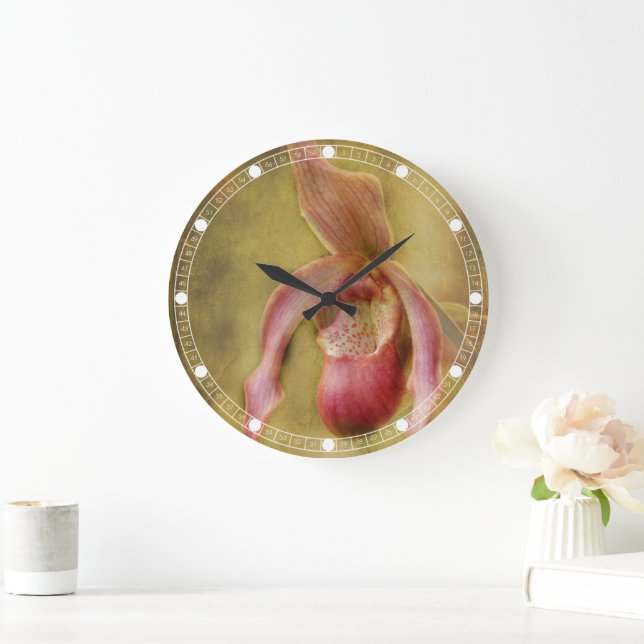Textured Lady Slipper Orchid Large Clock (Home)