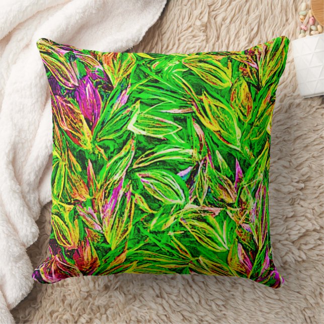 Textured Leaf Garden Art Throw Pillow (Blanket)