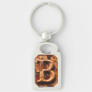 Textured Leather Patchwork “B” Monogram Keychain