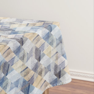 Textured light blue, beige zigzag tablecloth
