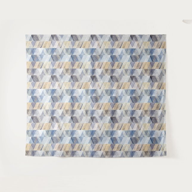 Textured light blue, beige zigzag  tapestry (Front (Horizontal))
