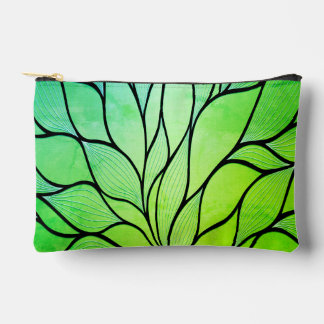 Textured Lime Green Creative Leave Pattern Accessory Pouch