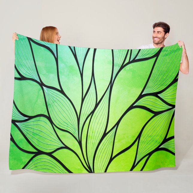 Textured Lime Green Creative Leave Pattern  Fleece Blanket (In Situ)