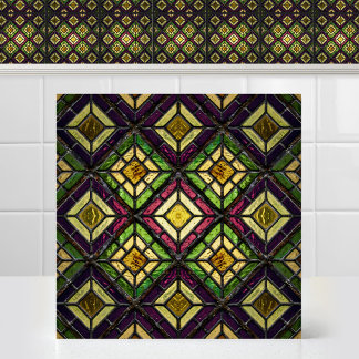 Textured Magenta Lime Cathedral Stained Glass Ceramic Tile