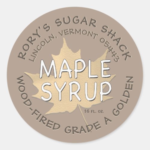 Textured Maple Leaf on Brown Maple Syrup Label