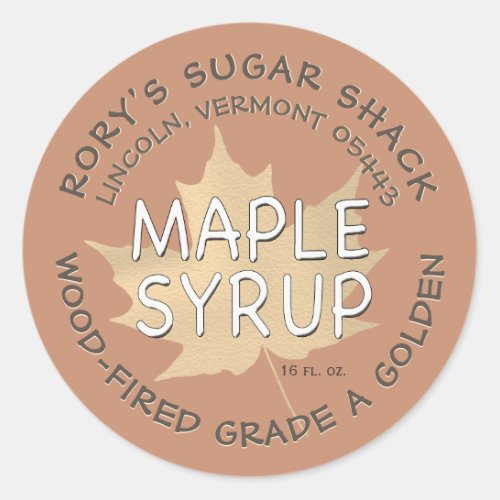 Textured Maple Leaf on Teracotta Maple Syrup Label