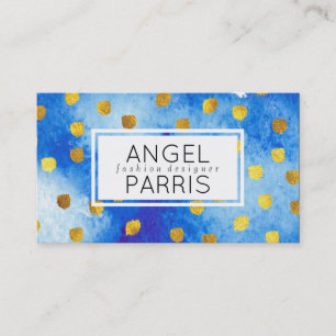 Textured Marks (gold) / Blue Watercolor Business Card