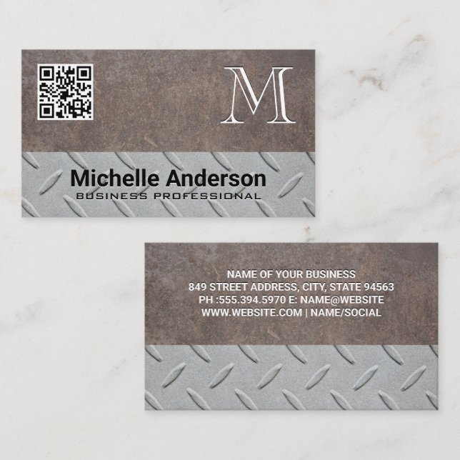 Textured Metal | Steel Pattern | Industrial | QR Business Card (Front/Back)