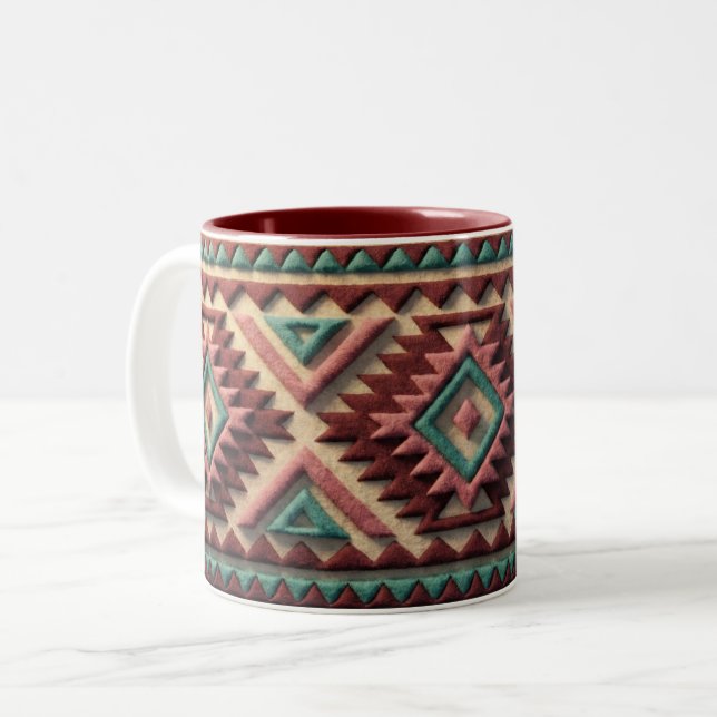 Textured Modern Geometric Southwest Style  Two-Tone Coffee Mug (Front Left)