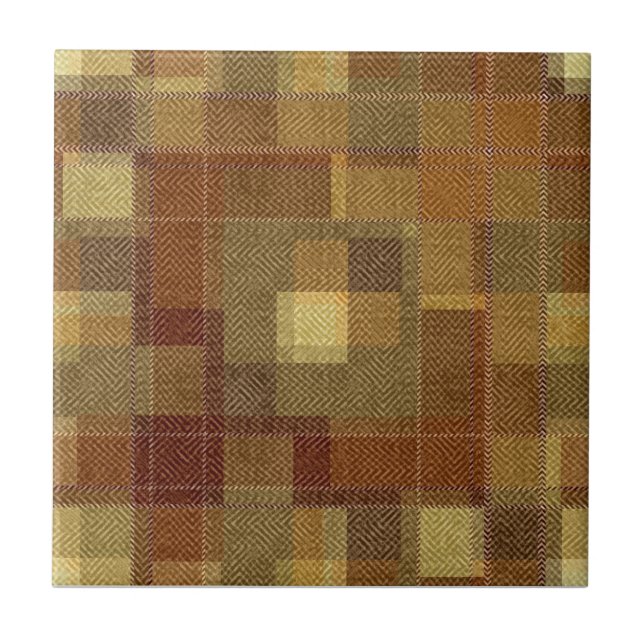 Textured monochrome brown tartan plaid. ceramic tile (Front)