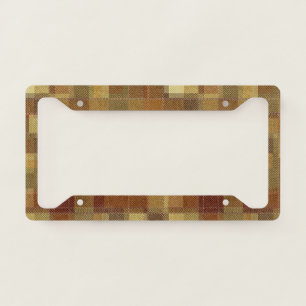 Textured monochrome brown tartan plaid. license plate frame