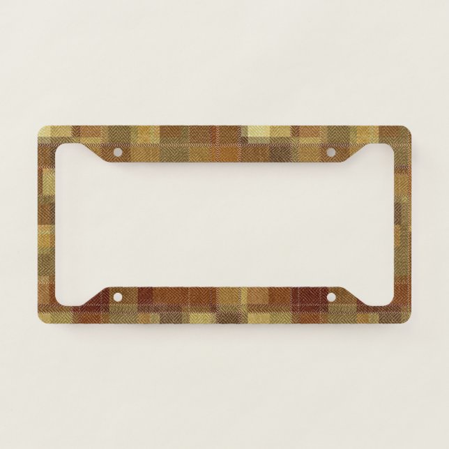 Textured monochrome brown tartan plaid. license plate frame (Front)