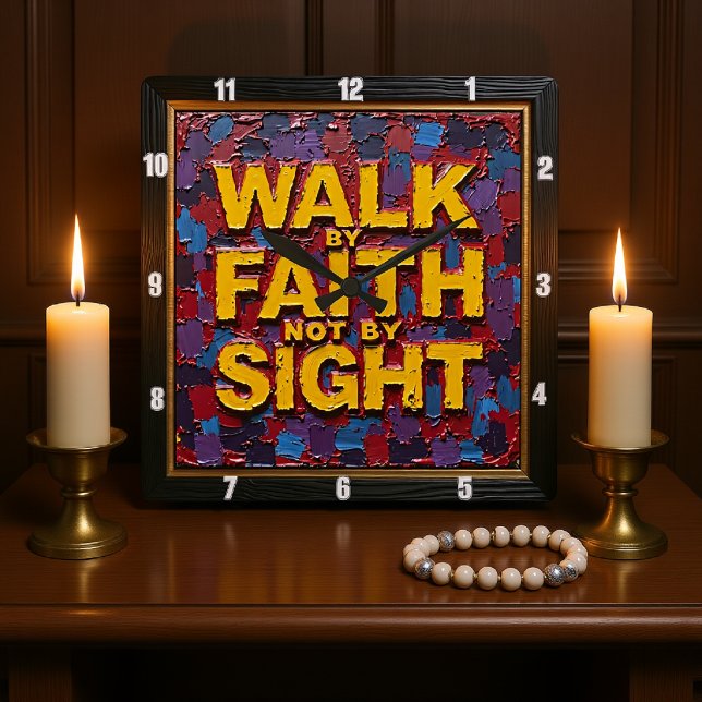 Textured Mosaic: Walk By Faith Not By Sight Square Wall Clock (Creator Uploaded)