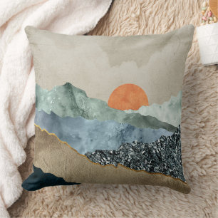 Textured Mountain Layers with Sunset Glow Throw Pillow