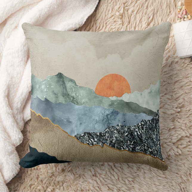 Textured Mountain Layers with Sunset Glow Throw Pillow (Blanket)