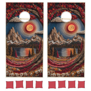 Textured Mountain Sunset Landscape Art Cornhole Set