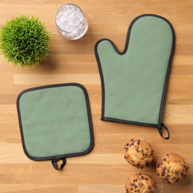 Textured muted green. oven mitt & pot holder set (Top Down)