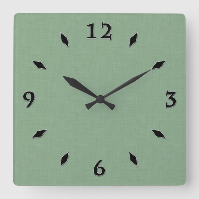 Textured muted green. square wall clock (Front)