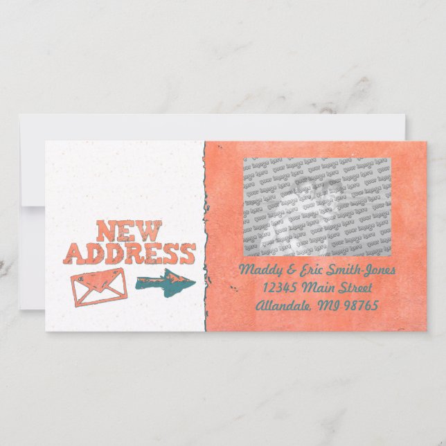 Textured Orange New Address Custom Photo Cards (Front)