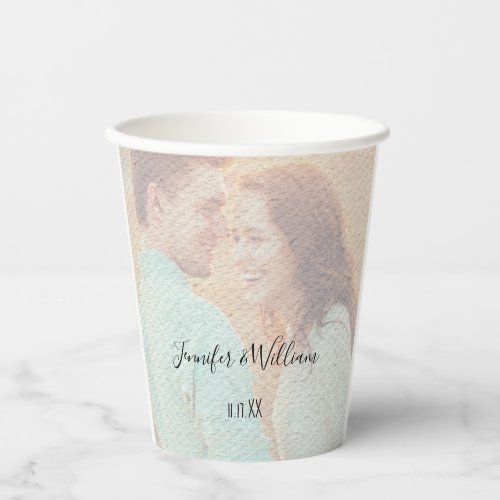 Textured Overlay Faded Photo Personalized Wedding Paper Cups