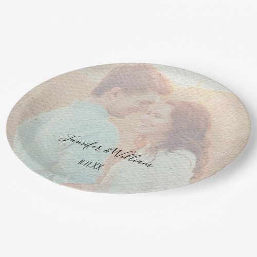 Textured Overlay Faded Photo Personalized Wedding Paper Plates