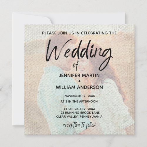Textured Overlay Faded Photo Square Wedding Invitation