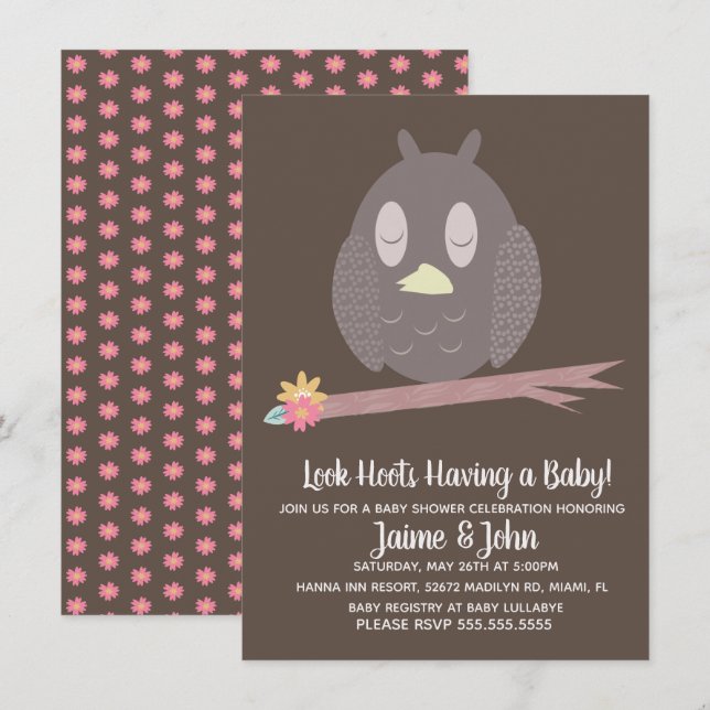 Textured Owl Woods Baby Shower Gender Reveal Invitation (Front/Back)