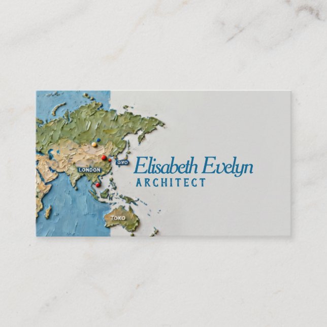 Textured Painted World Map with Marked Locations Business Card (Front)