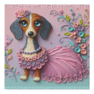 Textured Pastel Painted Dachshund Faux Canvas Print