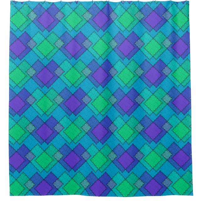 Textured patches multicolored strokes shower curtain (Front)