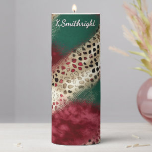 Textured Patchwork Animal Print Pattern Pillar Candle