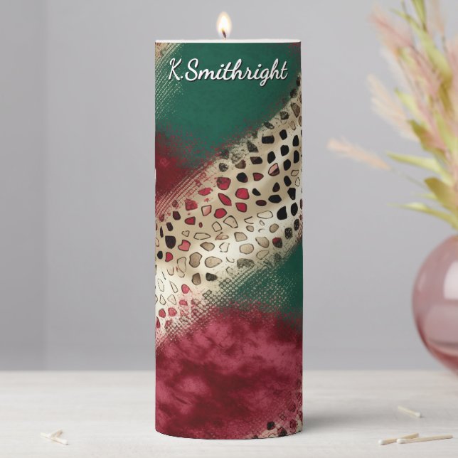 Textured Patchwork Animal Print Pattern Pillar Candle (In Situ)