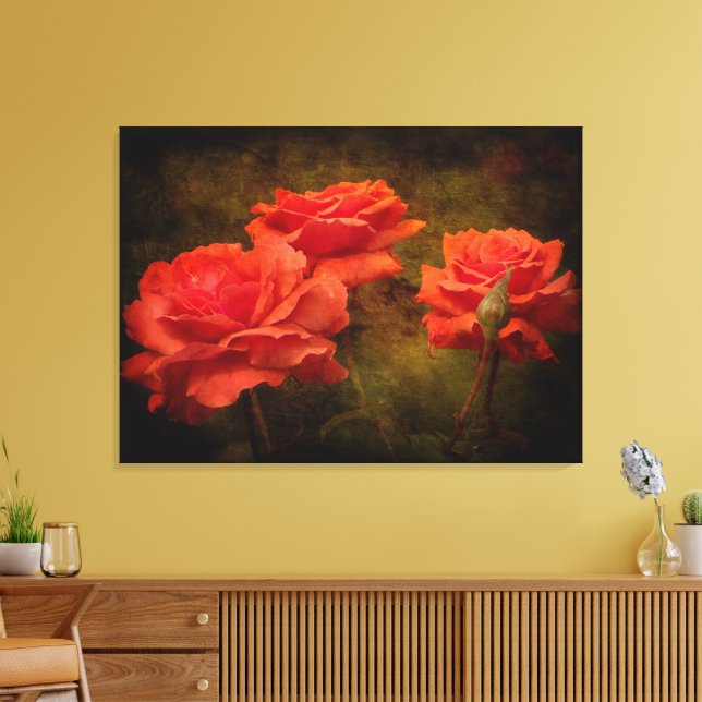 Textured Peach Colored Roses Canvas Print (Insitu(LivingRoom))