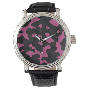 Textured pink and black camo abstract Watch
