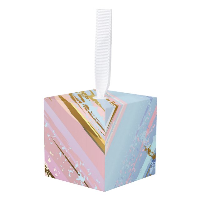 Textured Pink Background Cube Ornament (Front Angled)