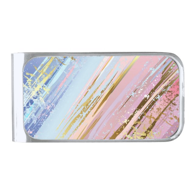 Textured Pink Background Silver Finish Money Clip (Front)