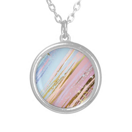 Textured Pink Background Silver Plated Necklace