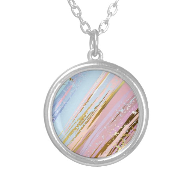 Textured Pink Background Silver Plated Necklace (Front)