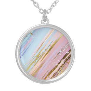 Textured Pink Background Silver Plated Necklace