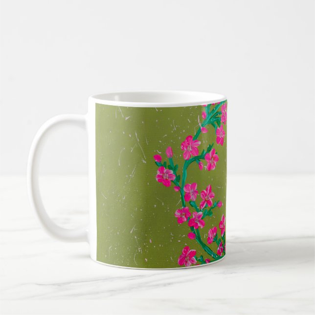 Textured Pink Flower Wreath Painting  Coffee Mug (Left)