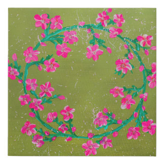 Textured Pink Flower Wreath Painting  Faux Canvas Print