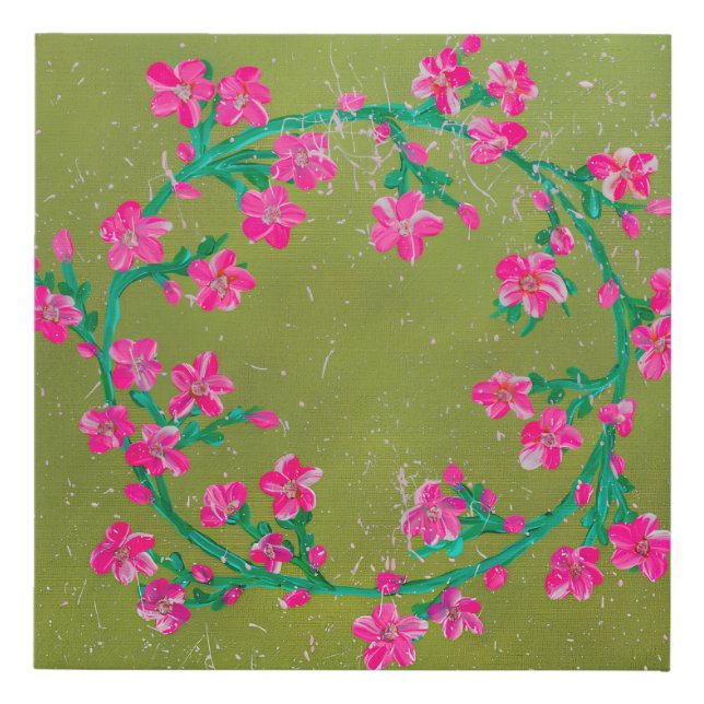 Textured Pink Flower Wreath Painting  Faux Canvas Print (Front)