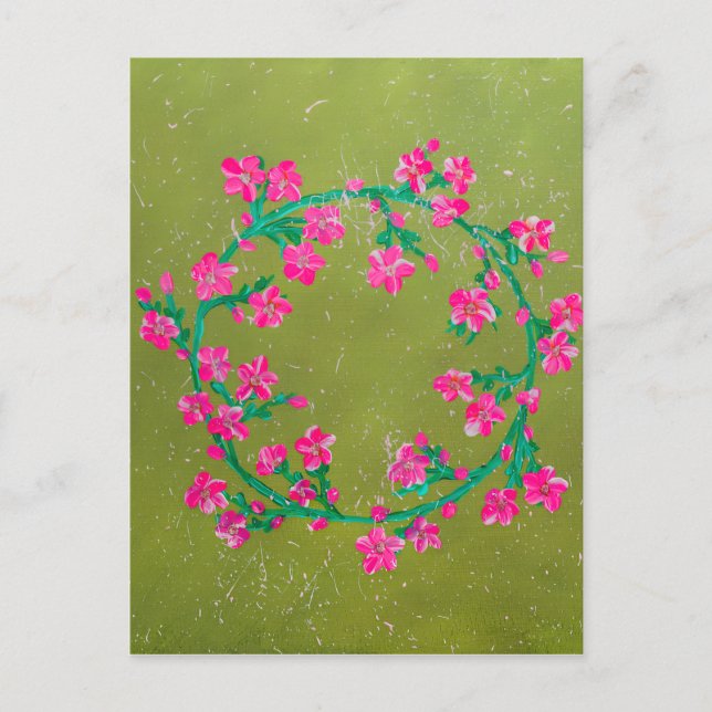 Textured Pink Flower Wreath Painting  Postcard (Front)