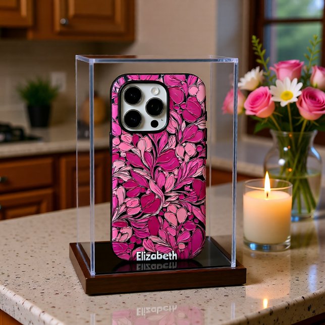 Textured Pink Flowers on Black Vines Case-Mate iPhone Case (Creator Uploaded)