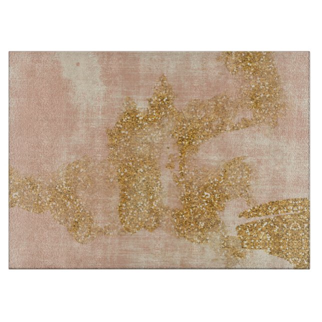 *~* Textured Pink Gold Glitter Distressed Golden Cutting Board (Front)