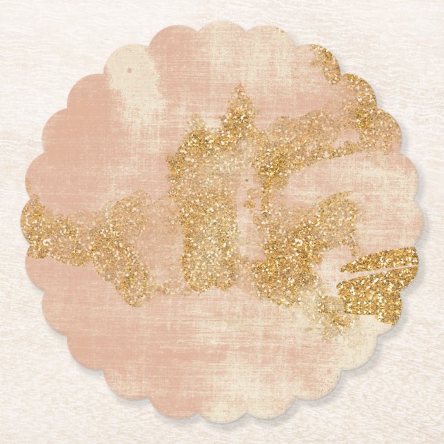 *~* Textured Pink Gold Glitter Distressed Golden Paper Coaster (Front)