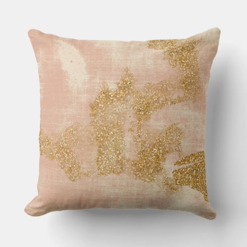   Textured Pink Gold Glitter Distressed Golden Throw Pillow