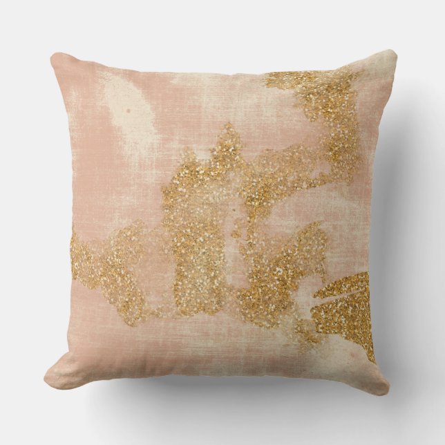 *~*  Textured Pink Gold Glitter Distressed Golden Throw Pillow (Front)